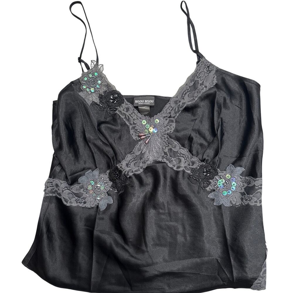 Bisou Bisou Vintage Camisole Fairy Mermaidcore Satin Lace Beaded Top Y2K-Size 14
